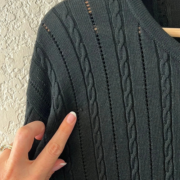 Mel & Lisa 100% Silk Black Pointelle Cable Knit Cardigan Sweater. XL - Picture 8 of 8